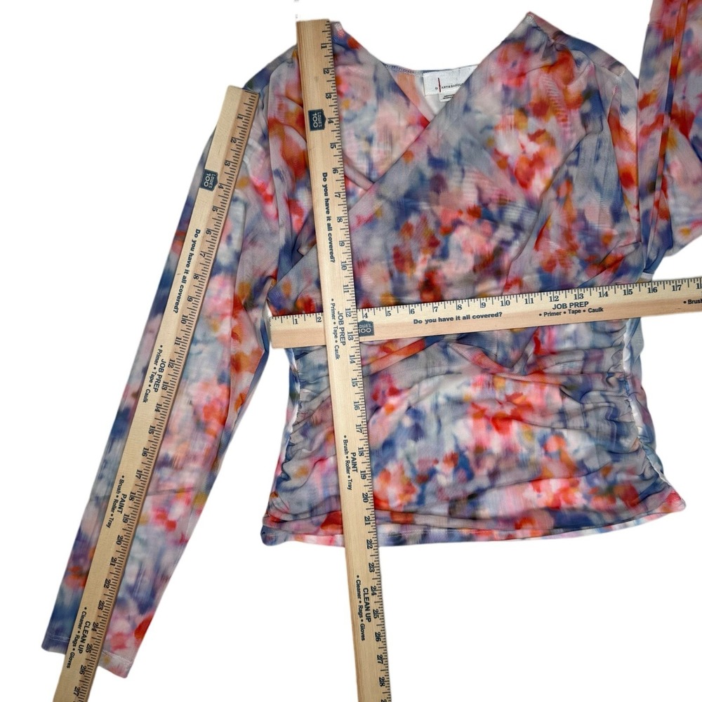 Anthropologie Mesh Crossover Long Sleeve Blouse Watercolor Large Semi Sheer - Picture 8 of 11